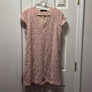 Zara Women’s Soft Pink Lace V-neck Mini Dress in Size Large